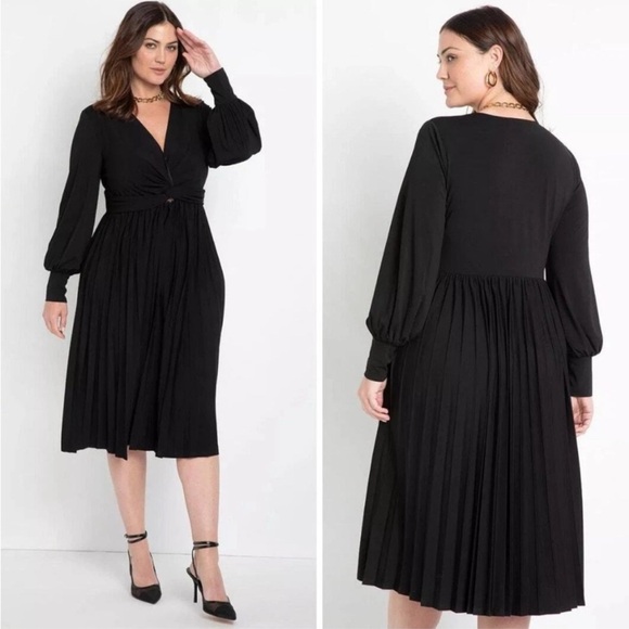 Eloquii Dresses & Skirts - NEW $110 Eloquii Knot Front Pleated Skirt Dress Black Stretch Jersey Midi 24